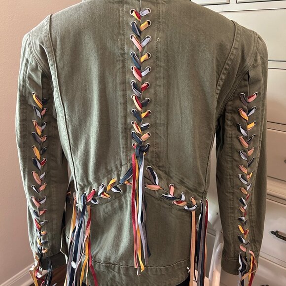 BlankNYC Green Denim Jacket with pretty fringe - Picture 3 of 5